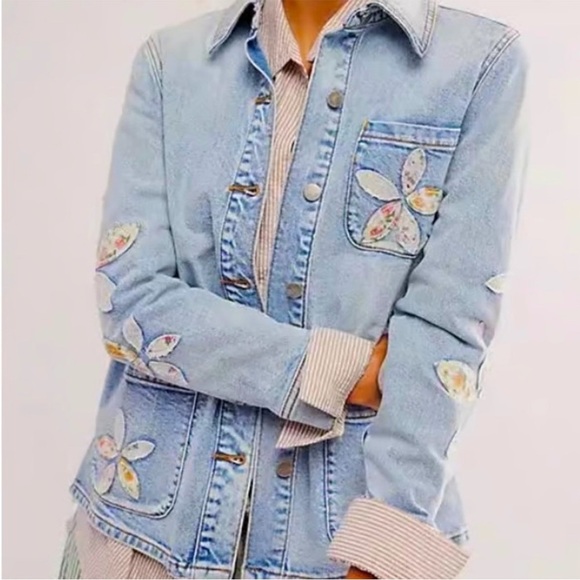 Free People Jackets & Blazers - Driftwood X Free People Shabby Chic Floral Embroidered Denim Jacket NWT